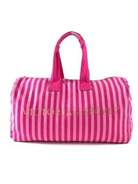 Victoria’s Secret XL Large Pink Striped Weekender Tote Bag Canvas Duffel Bag